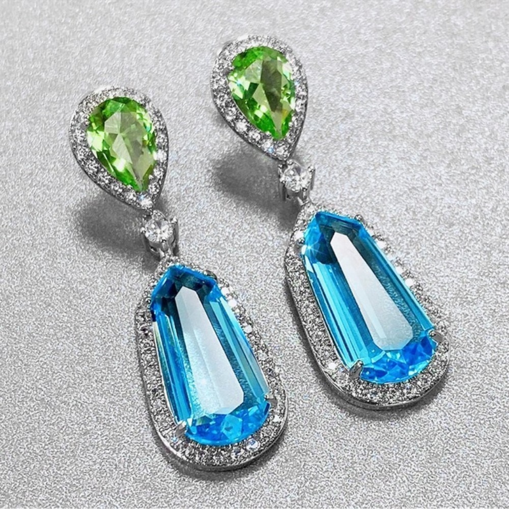 Vibrant Green and Blue Gemstone Earrings